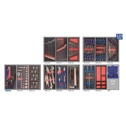 Fiók szerszámkészlet 320 darabos - 5 fiókos  