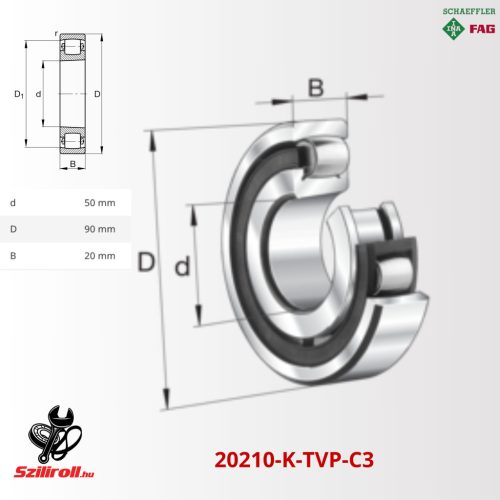   20210-K-TVP-C3 (FAG) hordógörgős csapágy, DIN 635-1, kúpos furat, 1:12