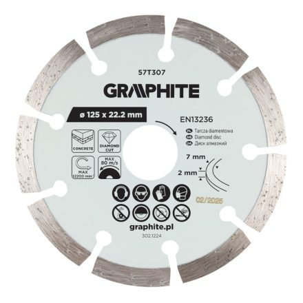 Gyémánt vágókorong 125x22.2mm, szegmenses, száraz