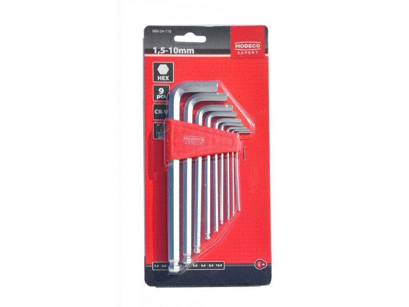 MN-54-118- 9 db-os hosszú imbuszkulcs készlet gömb fejjel 1,5-10 mm  koe-02895