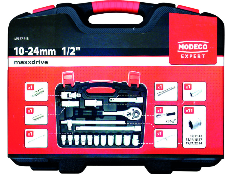 MN-57-318- 18 db-os dugókulcs készlet 10-24 mm profi CrV 1/2  koe-62717